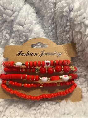 Fashion Jewelry Red and White Heart Bracelet Stack